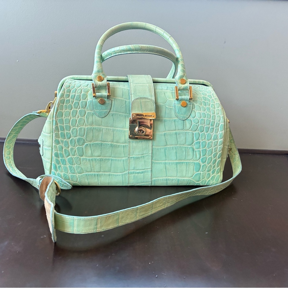 Dooney & Bourke Mint Croc-Embossed Satchel with Gold Hardware